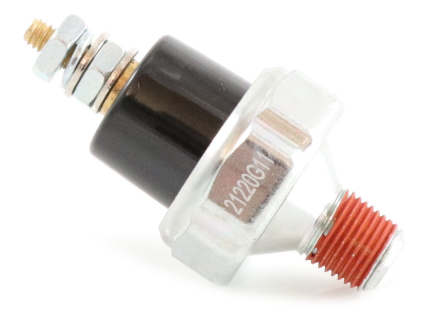 Advance Truck Parts USA 099236 oil pressure switch for Generac showing a clean studio view of the threaded NPT fitting with thread sealant, hex body, and terminal stud on a plain white background