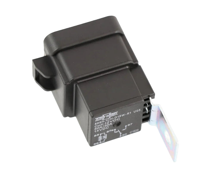 Advance Truck Parts USA 12193601 GM AC relay showing a close-up studio perspective of the black housing, terminal layout, and attached metal mounting bracket