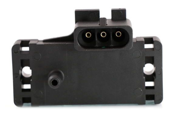 Advance Truck Parts USA 12569240 MAP sensor showing a clean studio view of the black plastic housing, vacuum port, and 3-pin electrical connector on a plain white background