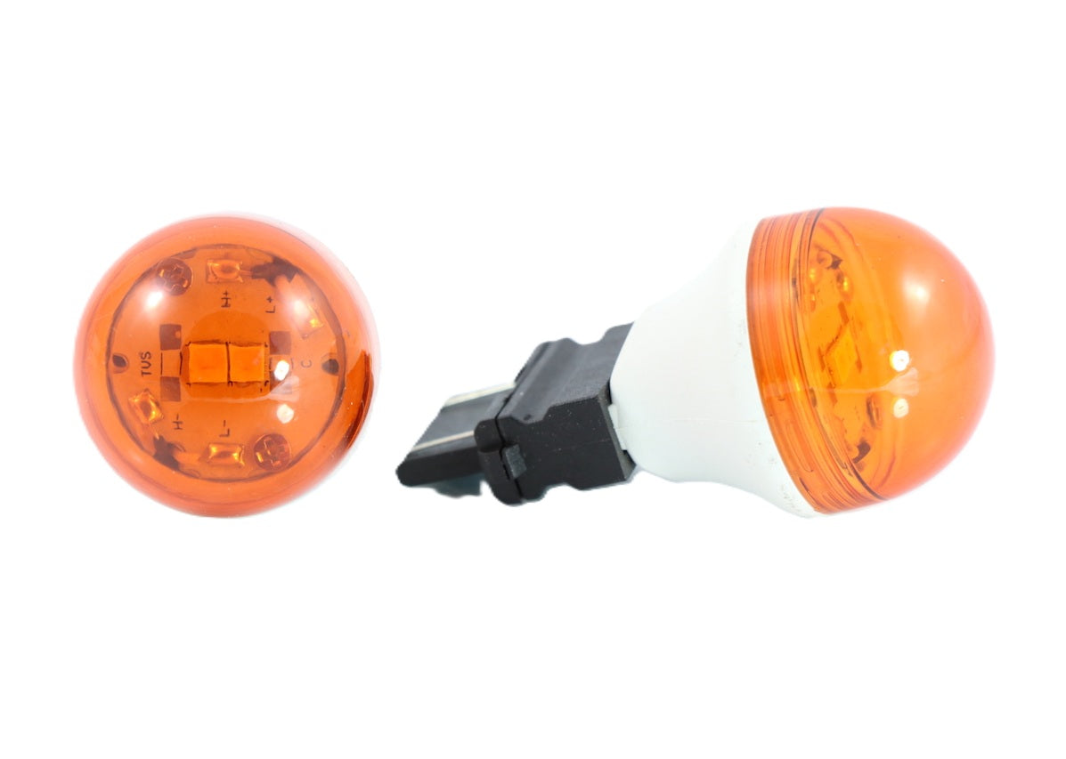 Brightest fan-less amber turn signal -45-+85°C LED headlight bulb 12V by WSI Electronics showing a clean studio view  of the amber dome lens 4000LM and plug base on a plain white background