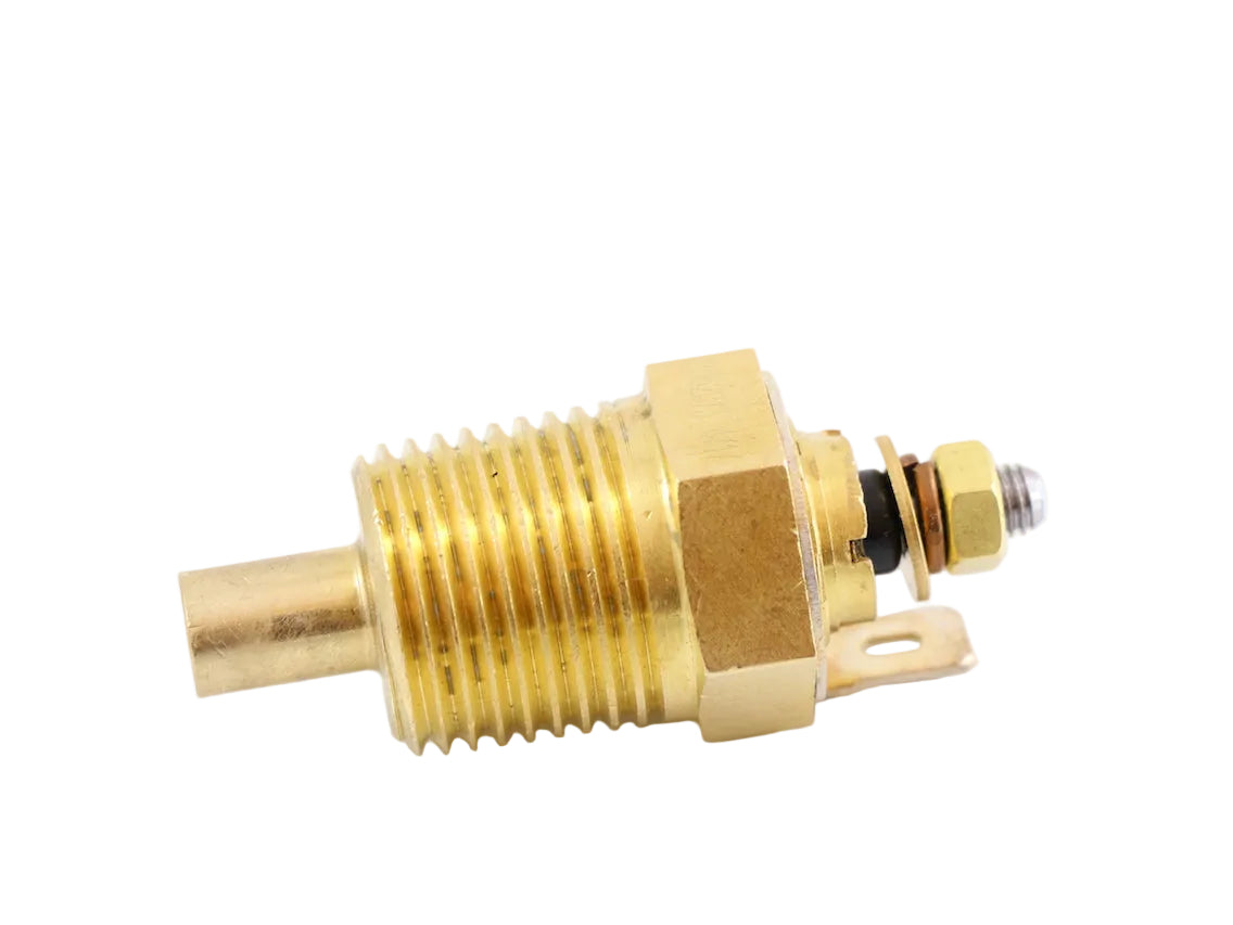 Advance Truck Parts USA 156529 Kenworth transmission oil temperature sender featuring a brass threaded housing, probe tip, and electrical terminal post on a plain background