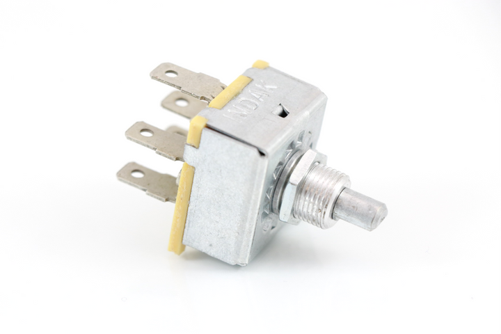 Advance Truck Parts USA 1661420C1 168822cC2 fan blower A/C switch showing a clean studio view of the short lever shaft, threaded mounting bushing, and 5-terminal rear configuration on a plain white background