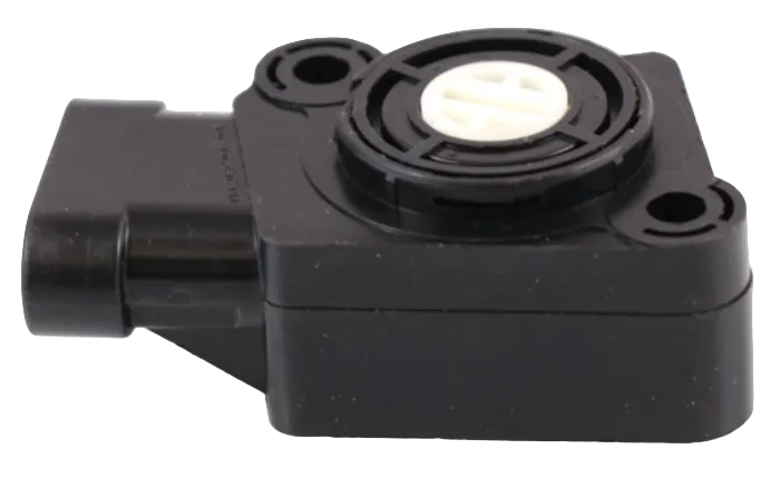 Advance Truck Parts USA 1697269C92 throttle position sensor showing a clean studio view of the black plastic housing, mounting holes, and white actuator shaft on a plain white background