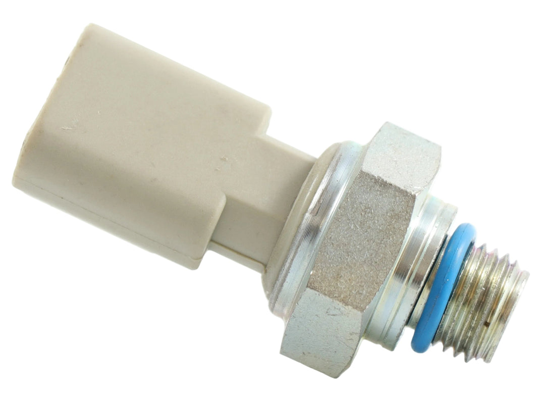 Advance Truck Parts USA 1818682PE Paccar fuel pressure sensor showing a clean studio view of the metallic threaded fitting, blue O-ring seal, and beige electrical connector on a plain white background