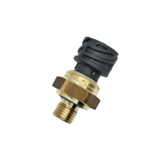 Advance Truck Parts USA 1826281 Paccar oil pressure sensor showing a close-up studio perspective of the brass threaded base and black electrical connector