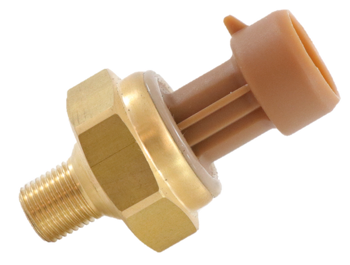 Advance Truck Parts USA 1850351c1 engine pressure sensor featuring precision brass threaded port, hex fitting collar, and tan polymer electrical connector housing