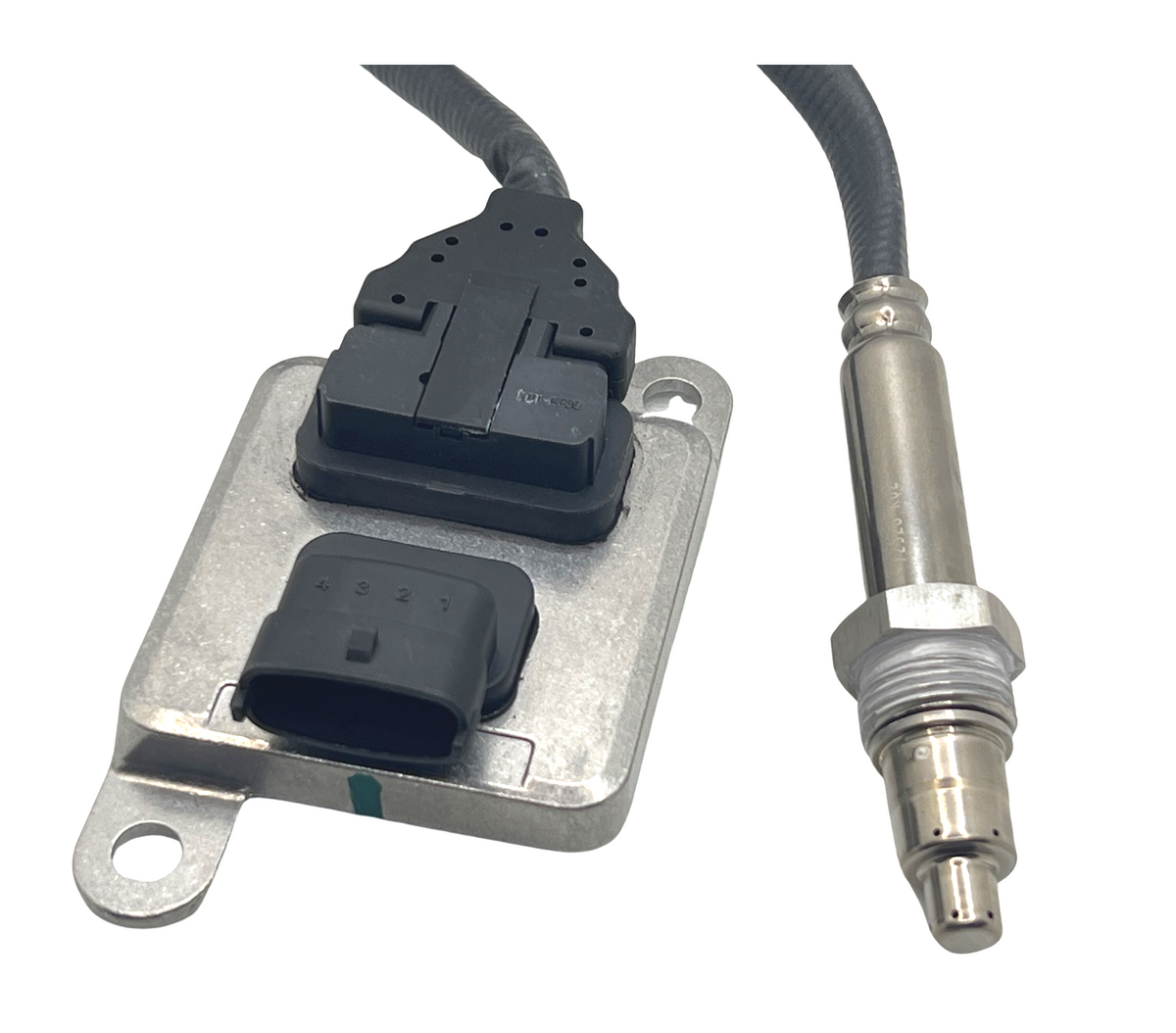 Advance Truck Parts USA 1861423PRX Paccar nitrogen oxide sensor showing a clean studio perspective of the control module, wire harness, and sensor probe