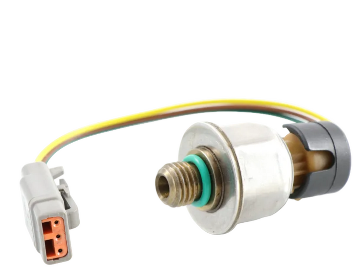 Advance Truck Parts USA 1875784C93 injection control pressure sensor showing a clean studio view of the threaded brass fitting, green O-ring, harness pigtail, and connector on a plain white background