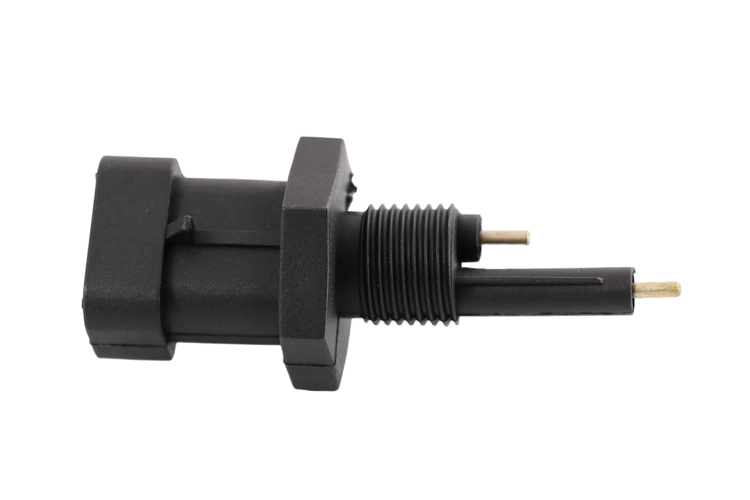 Advance Truck Parts USA 20912839 Mack radiator water level probe showing a clean studio view of the black sensor housing, M16 x 1.5 threaded fitting, and dual probe pins on a plain white background