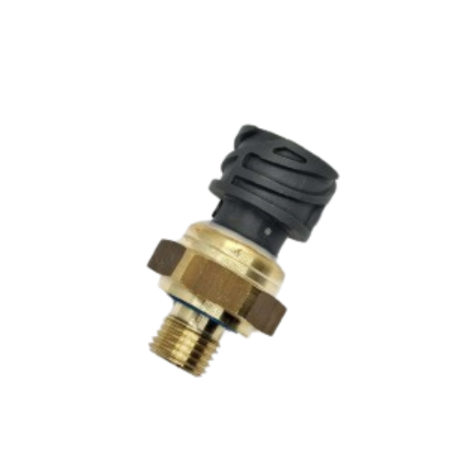 Advance Truck Parts USA 2127356PE Paccar oil pressure sensor showing a clean studio view of the brass threaded fitting and black round connector housing on a plain white background
