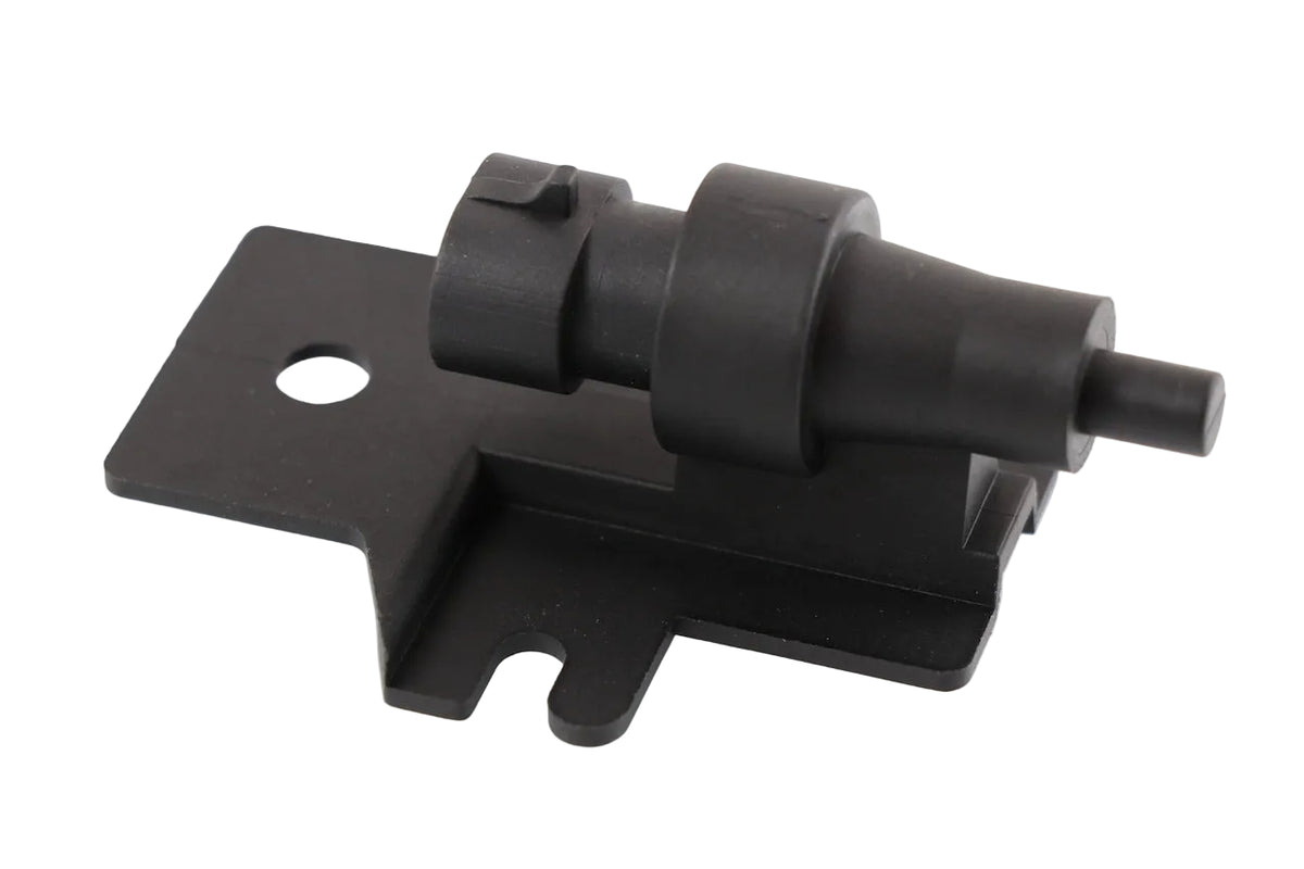 Advance Truck Parts USA 22-43953-000 ambient air temperature sensor showing a clean studio view of the black sensor probe mounted to the custom bracket on a plain white background