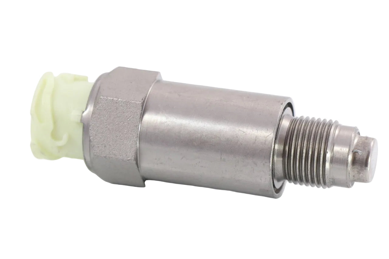 Advance Truck Parts USA 22387296 Volvo truck speedometer and tachometer sensor showing a clean studio view of the metallic housing, threaded tip, and connector on a plain white background