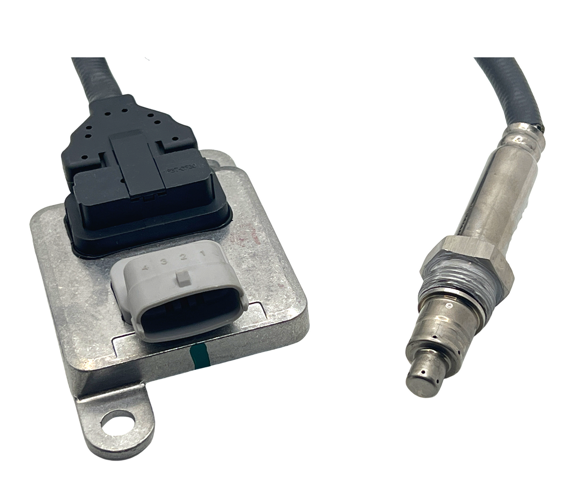 Advance Truck Parts USA 2296799 Freightliner Detroit Diesel outlet nitrogen oxide sensor showing a close-up studio perspective of the electronic control unit and threaded probe tip