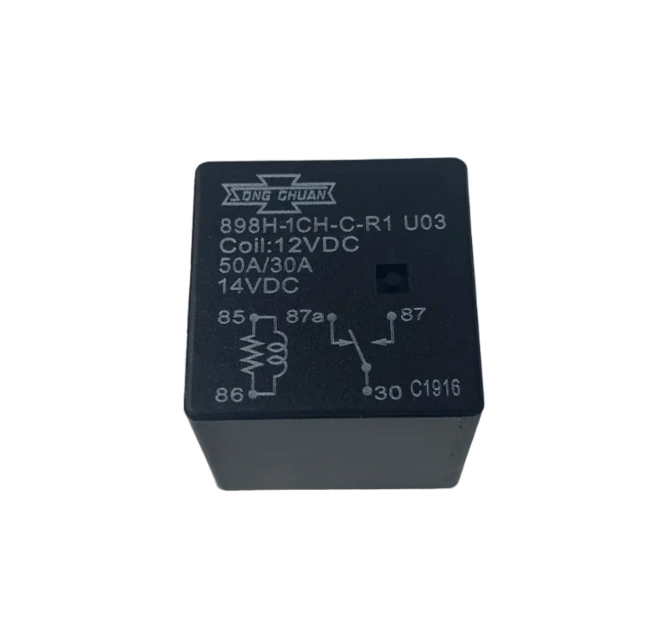 Advance Truck Parts USA 23-11276-100 Freightliner Song Chuan relay showing a studio perspective of the top face with circuit diagram and pin markings