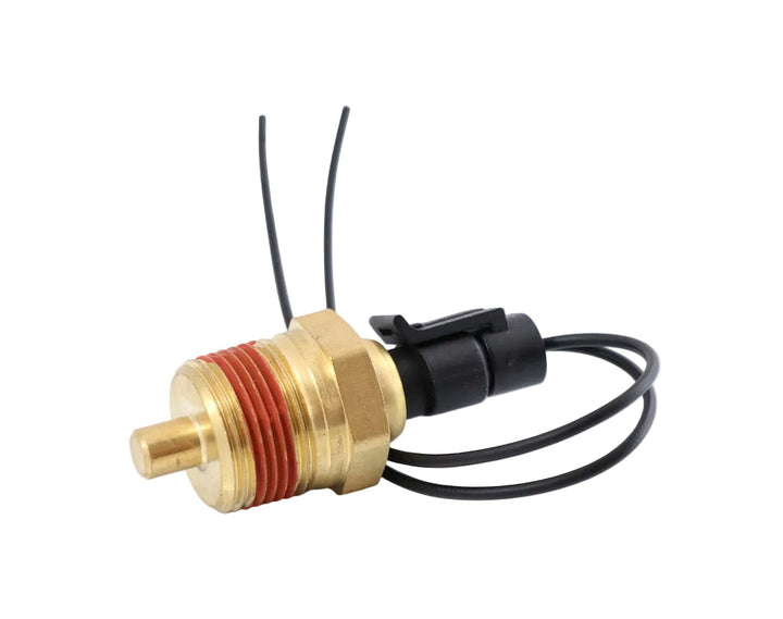 Advance Truck Parts USA 23515251 Detroit Diesel Series 60 coolant temperature sensor showing a clean studio view of the brass threaded body, sensor probe, and attached pigtail harness 