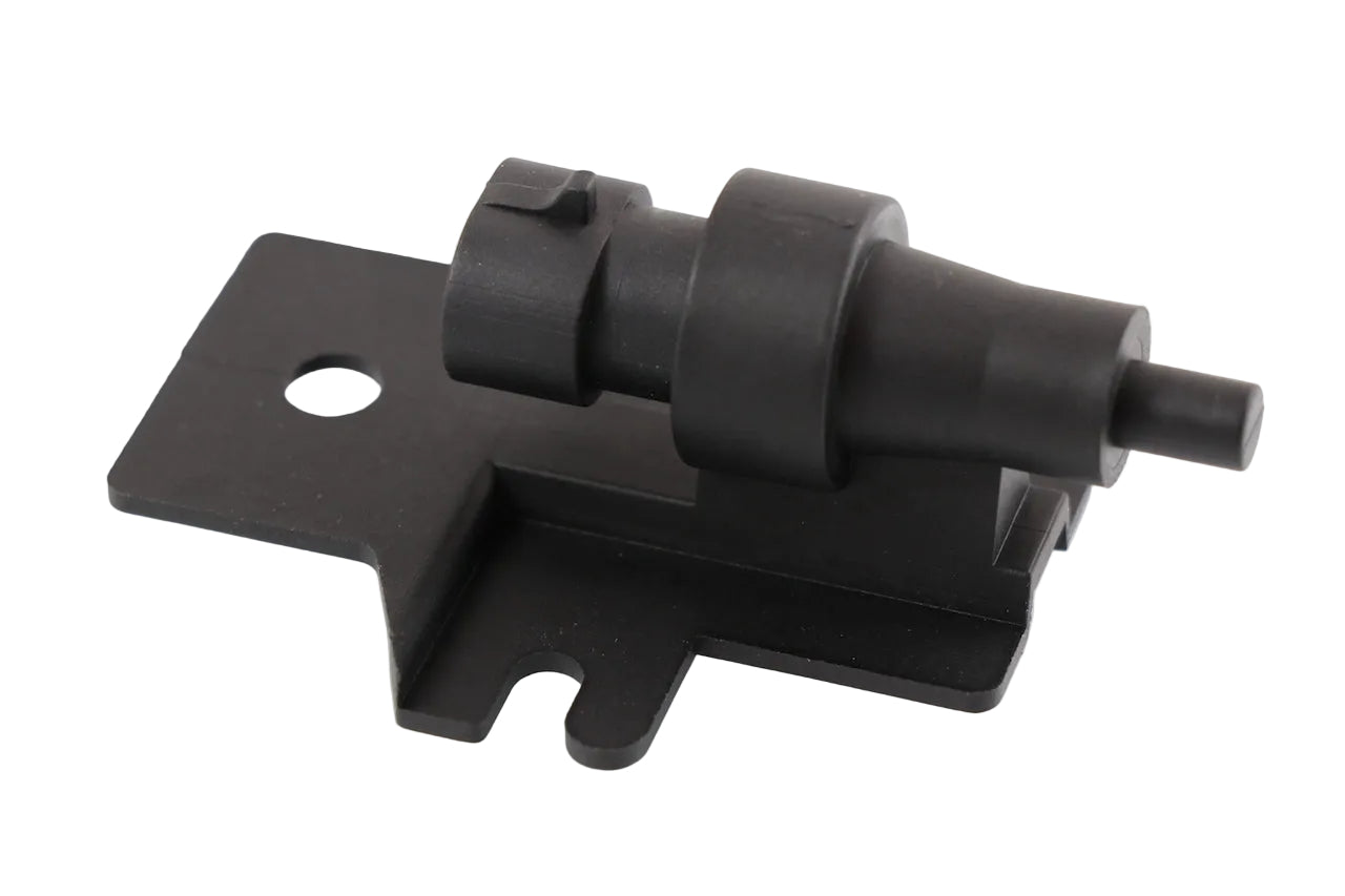 Advance Truck Parts USA 23518328 ambient air temperature sensor showing a clean studio view of the black plastic sensor mounted to its bracket with a 2-pin connector on a plain white background