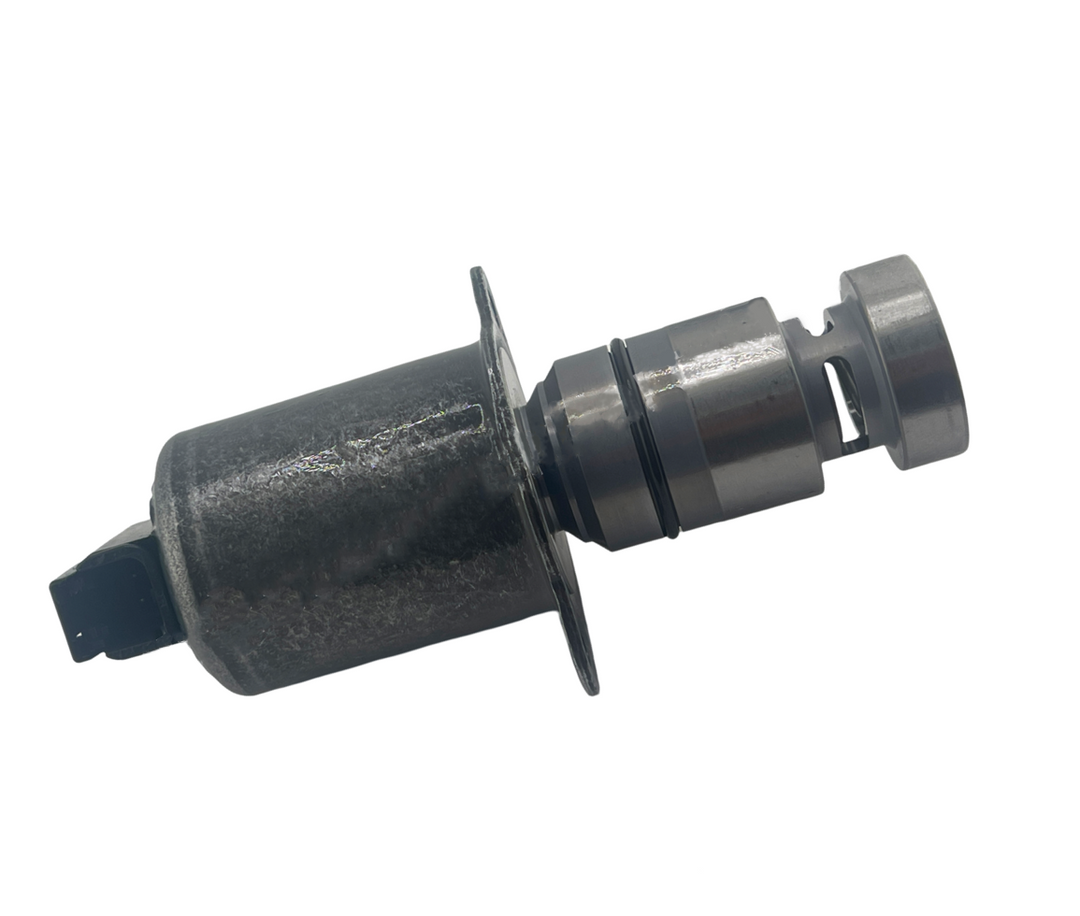 Advance Truck Parts USA 24147225 control valve featuring cylindrical solenoid housing, mounting flange, O-ring sealed spool shaft, and flow port cutouts