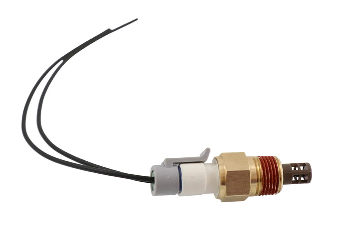Advance Truck Parts USA 25036751 air temperature sensor and pigtail harness kit showing a clean studio view of the threaded brass sensor and wire leads 