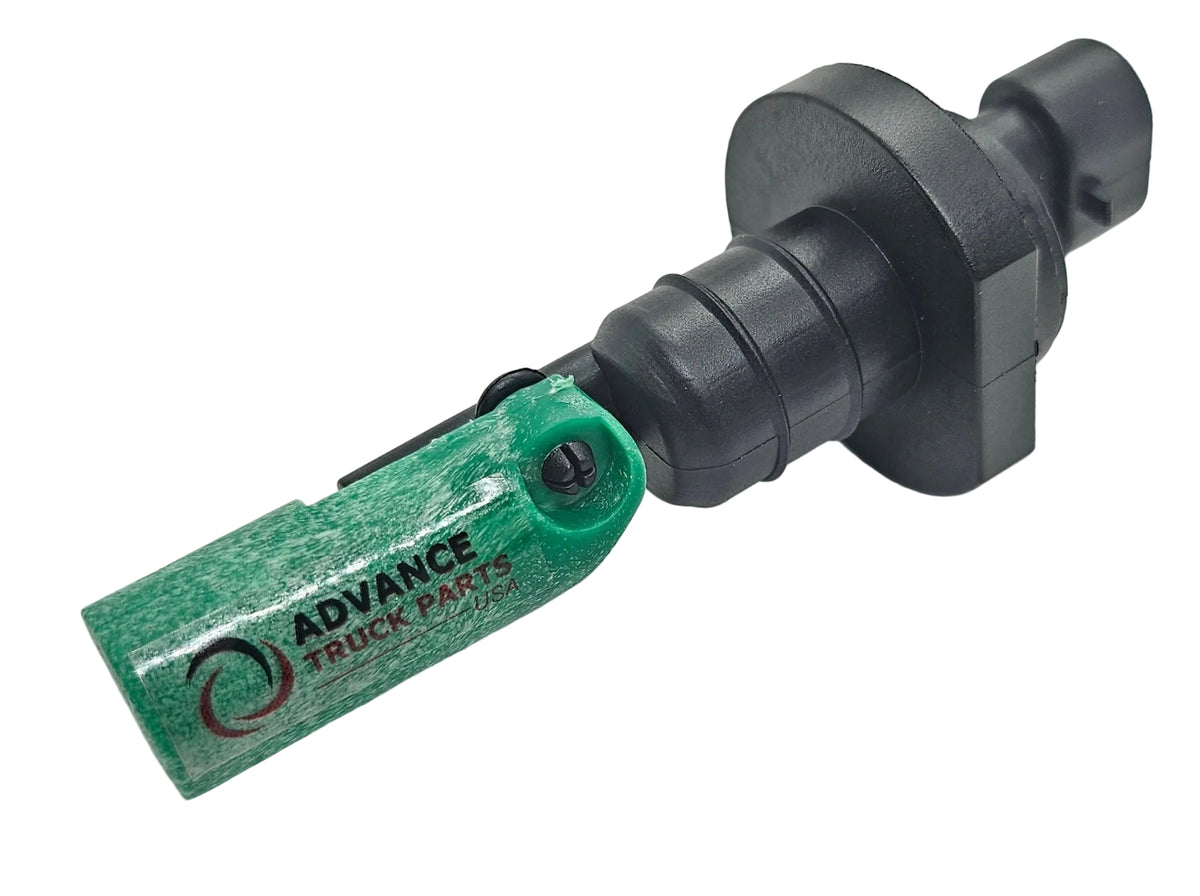 Advance Truck Parts USA 2511831C1 International washer fluid low level sensor showing a clean studio perspective of the black body and green float arm