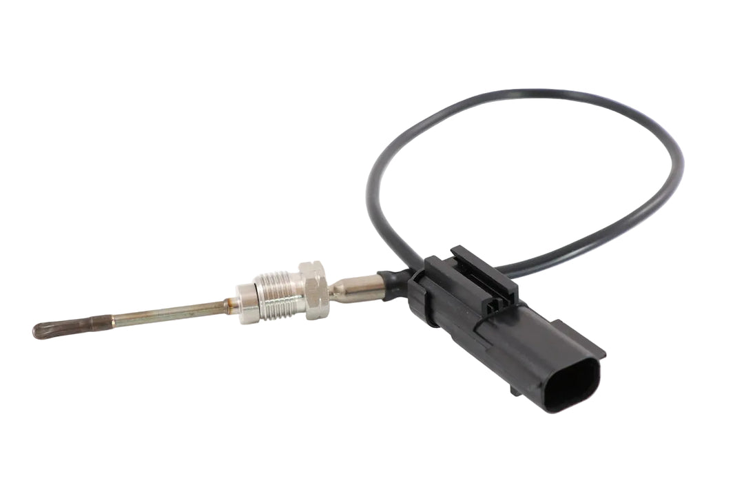 Advance Truck Parts USA 2593754C91 Navistar International exhaust gas temperature sensor showing a studio perspective of the threaded metal probe, wiring harness, and electrical connector
