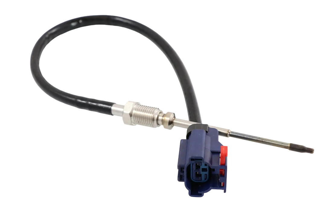 Advance Truck Parts USA 2872468 exhaust gas temperature sensor featuring threaded metal probe, shielded wire lead, and blue 2-pin electrical connector