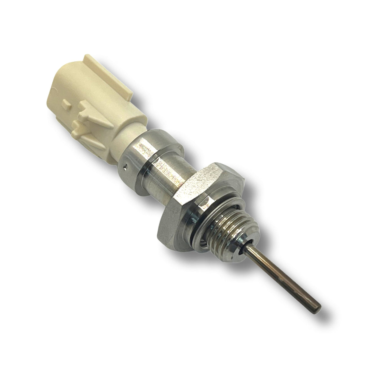Advance Truck Parts USA 2872858 genuine Cummins EGR temperature sensor featuring threaded hex mounting port, immersion probe tip, and 2-pin electrical connector