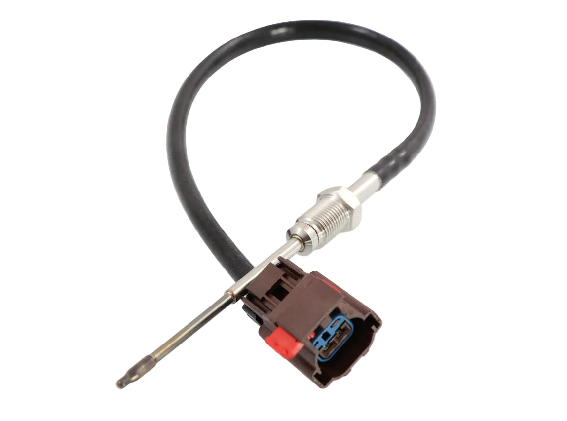 Advance Truck Parts heavy-duty exhaust gas temperature sensor showing a clean studio view of the probe tip, threaded mounting fitting, wiring harness, and 2-pin connector on a plain white background