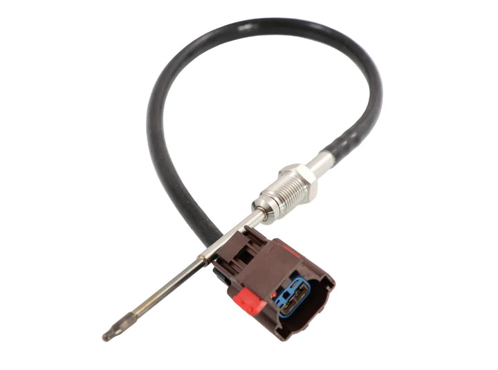 Advance Truck Parts heavy-duty exhaust gas temperature sensor showing a clean studio view of the probe tip, threaded mounting fitting, wiring harness, and 2-pin connector on a plain white background