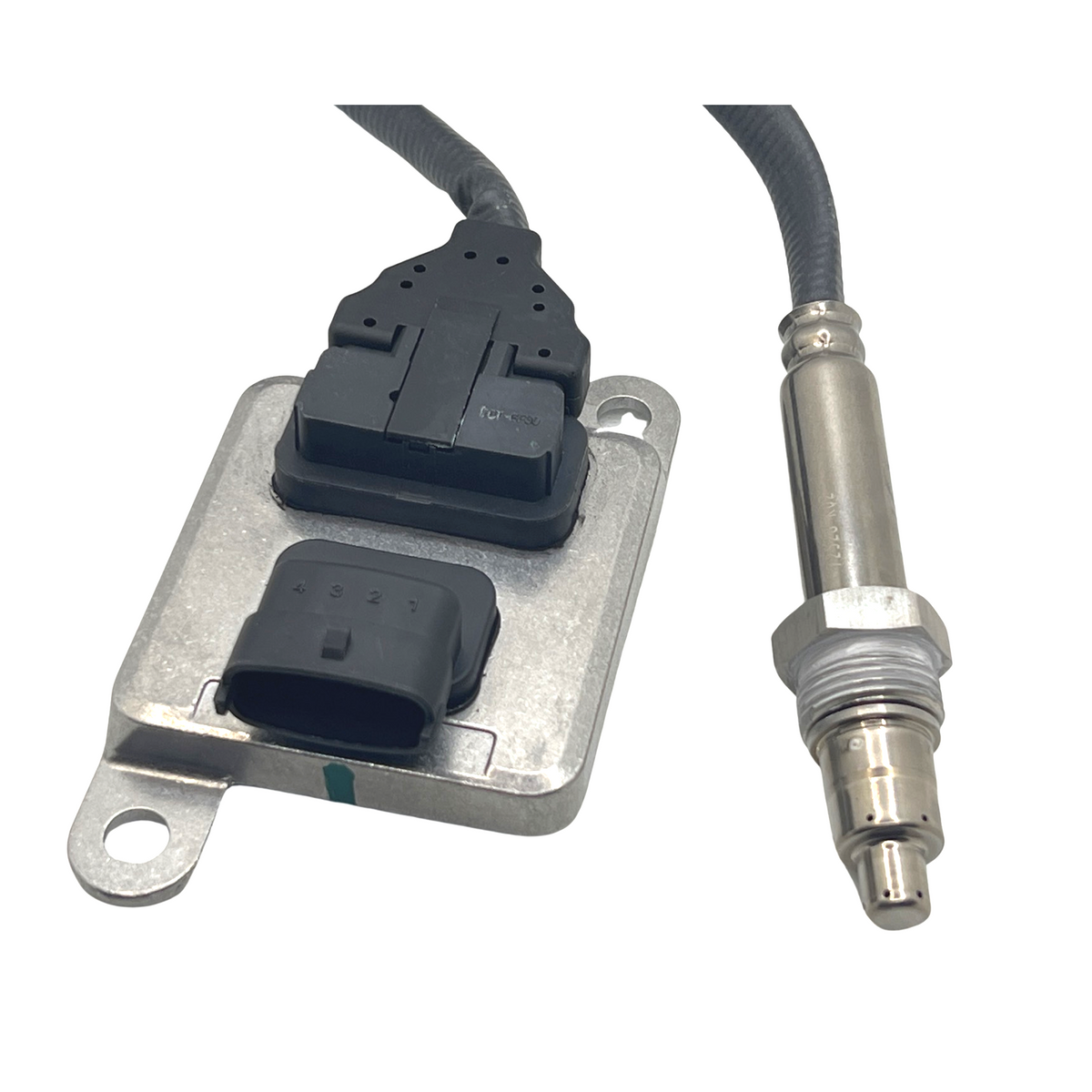 Advance Truck Parts USA 2894939RX Cummins nitrogen oxide sensor showing a close-up studio perspective of the electronic control unit and threaded exhaust probe