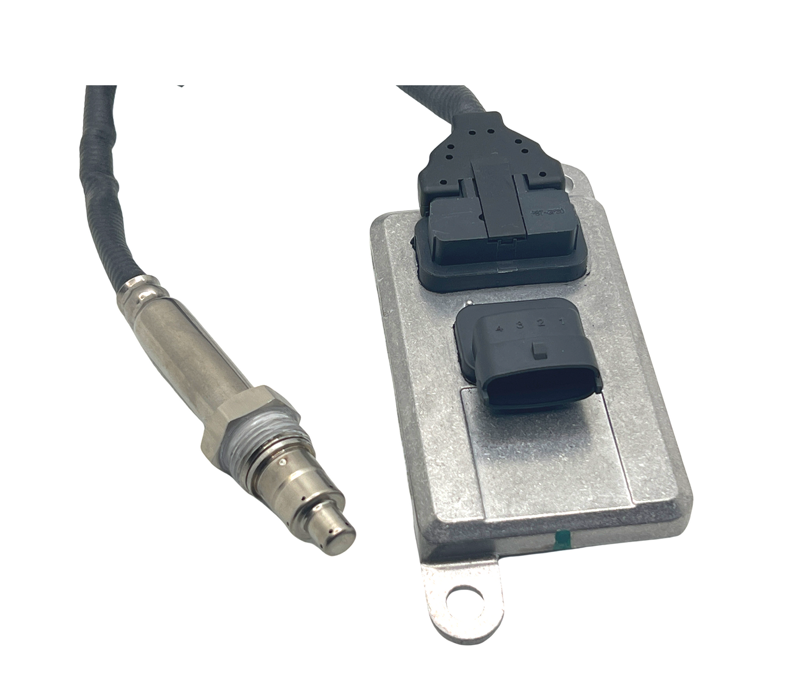 Advance Truck Parts USA 2894940 Cummins nitrogen oxide sensor showing a close-up studio perspective of the electronic control unit and threaded probe
