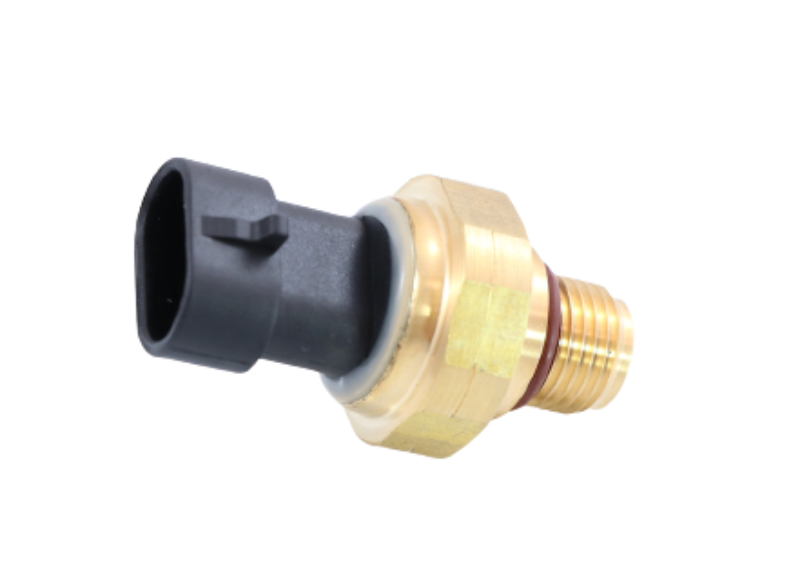 Advance Truck Parts USA 3075273 Cummins oil pressure sensor showing a clean studio perspective of the brass fitting, red O-ring, and black connector