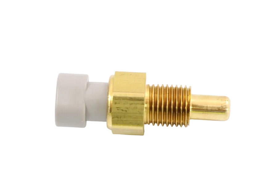 Advance Truck Parts USA 3527342C2 International Navistar temperature sender gauge showing a clean studio view of the brass threaded body, probe tip, and grey connector housing on a plain white background