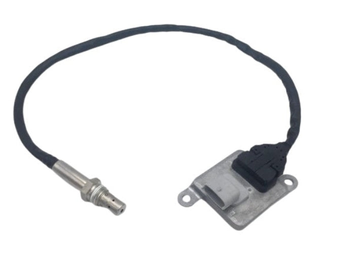Advance Truck Parts USA 3687334 Cummins nitrogen oxide sensor showing a close-up studio perspective of the control module and coiled wire harness