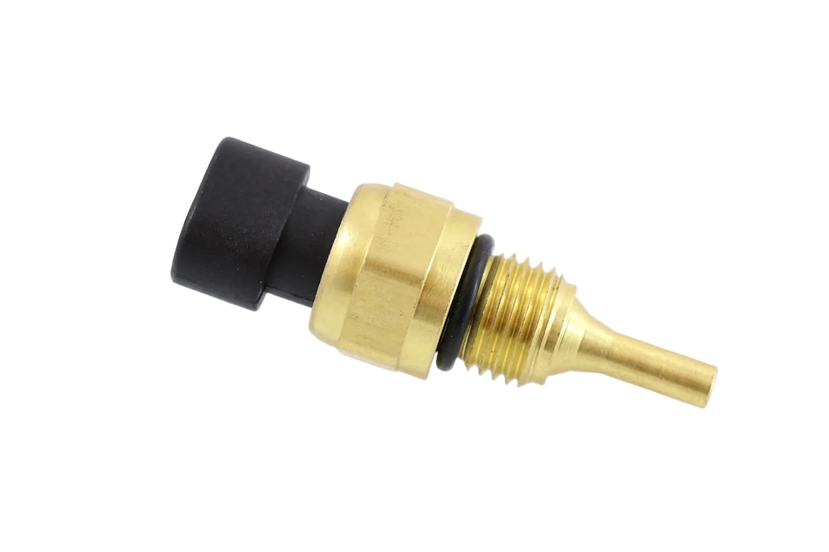 Advance Truck Parts USA 3865346 Cummins temperature sensor showing a clean studio view of the brass threaded fitting, O-ring seal, probe tip, and black electrical connector on a plain white background