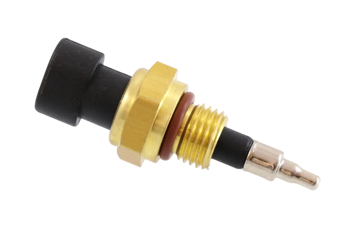 Advance Truck Parts USA 4088833 Cummins temperature sensor showing a clean studio view of the brass threaded fitting, O-ring seal, and electrical connector