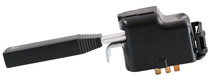 Advance Truck Parts USA 42027410 turn signal switch featuring black lever handle, metal actuator arm, modular relay housing, and exposed bottom blade terminals