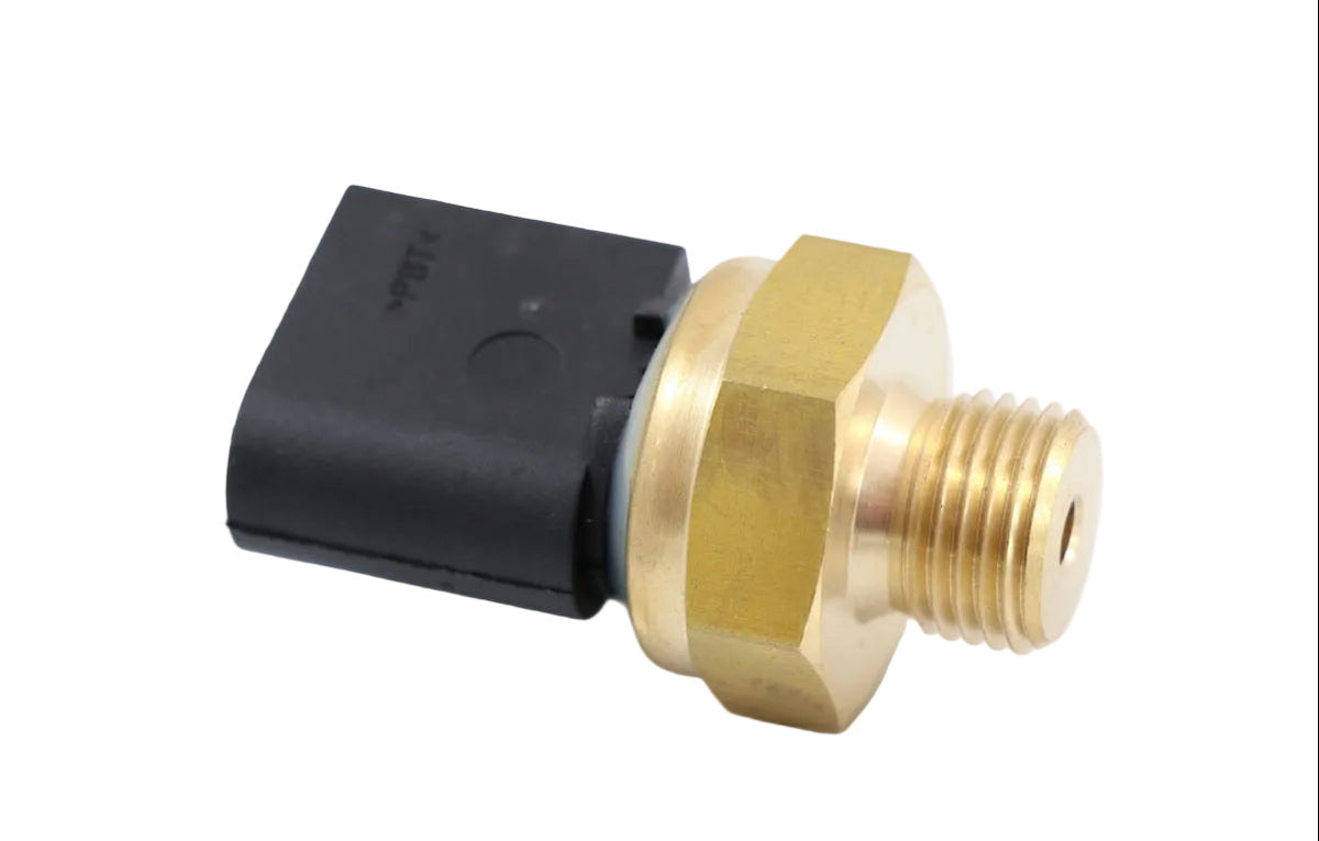 Advance Truck Parts USA 462930 Detroit Diesel oil pressure sensor showing a clean studio view of the threaded brass fitting, hex nut, and black connector housing 