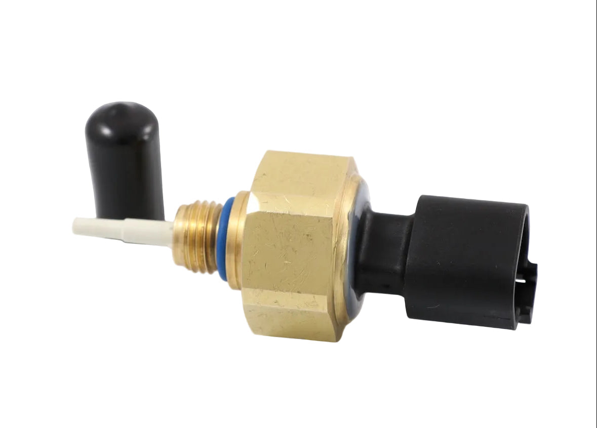 Advance Truck Parts USA 4921473 Cummins temperature and pressure sensor showing a clean studio view of the brass hex fitting, sensor probe with protective cap, and connector housing on a plain white background