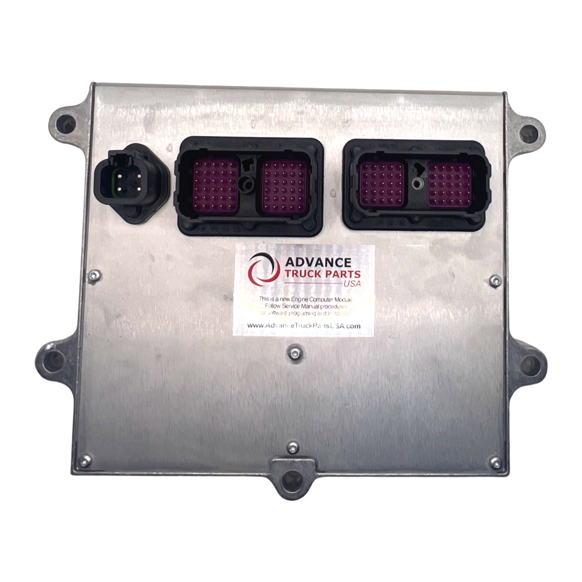 Advance Truck Parts USA 4921776 genuine Cummins electronic control module showing top face with multiple multi-pin connector ports and branding sticker