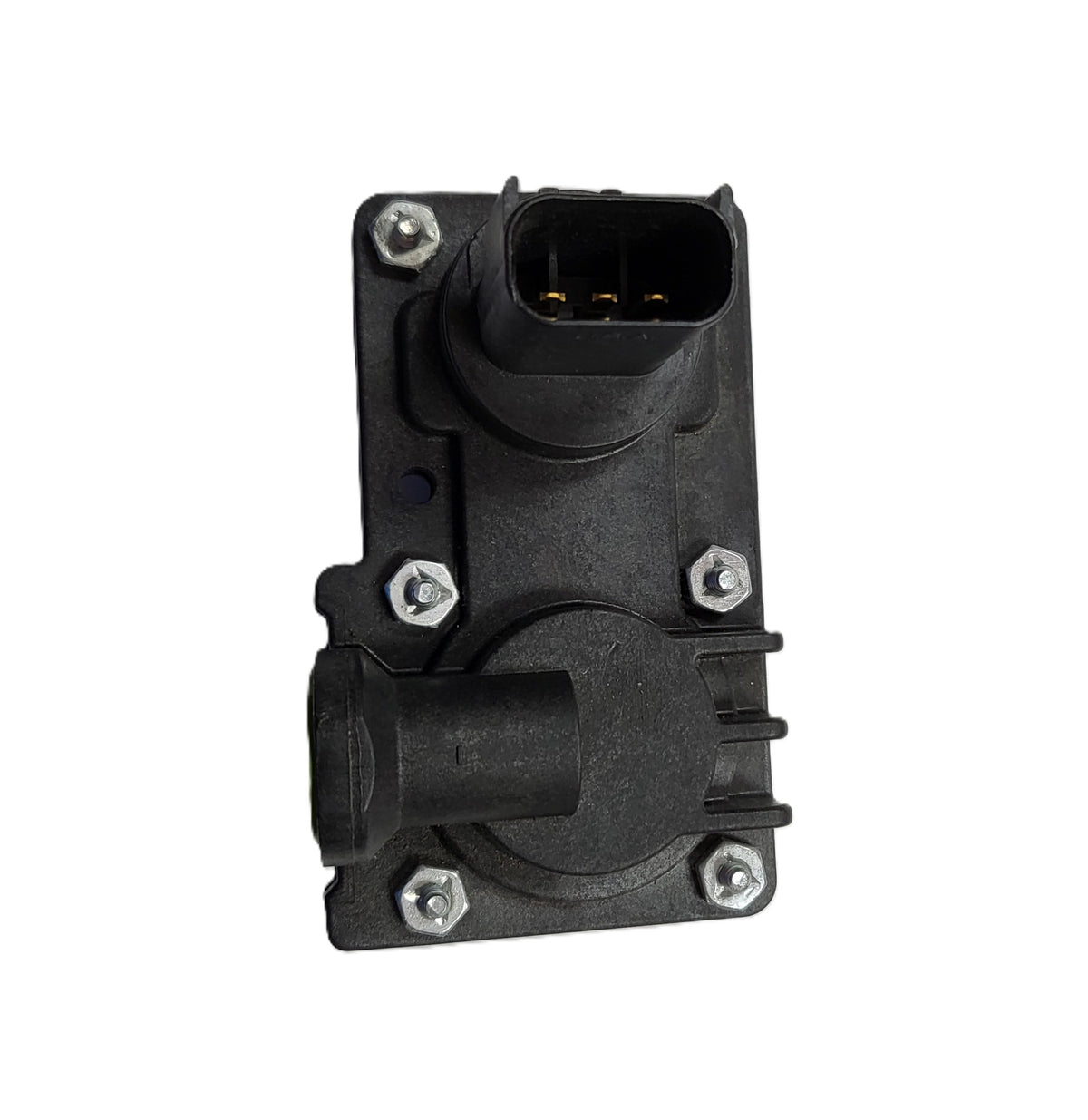 Advance Truck Parts USA 4984929 Cummins EGR gas differential pressure sensor showcasing the black molded housing, 3-pin connector port, and mounting hardware layout