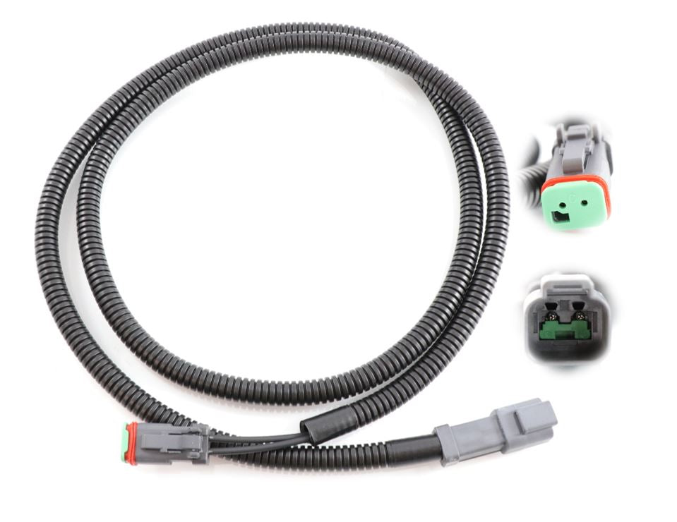 Advance Truck Parts USA 4995589 Cummins water in fuel sensor harness showing a clean studio view of the protective corrugated loom, connectors, and pin details on a plain white background