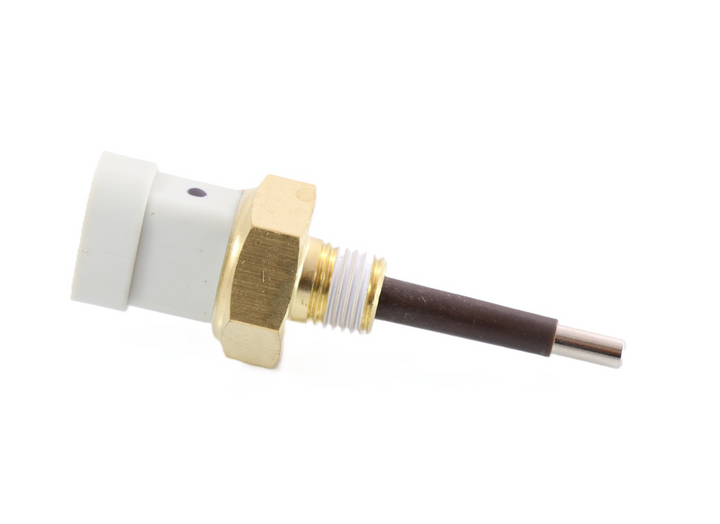 Advance Truck Parts USA 5022-02200-01 Freightliner low coolant sensor showing a clean studio view of the brass threaded body, pre-applied thread sealant, and probe