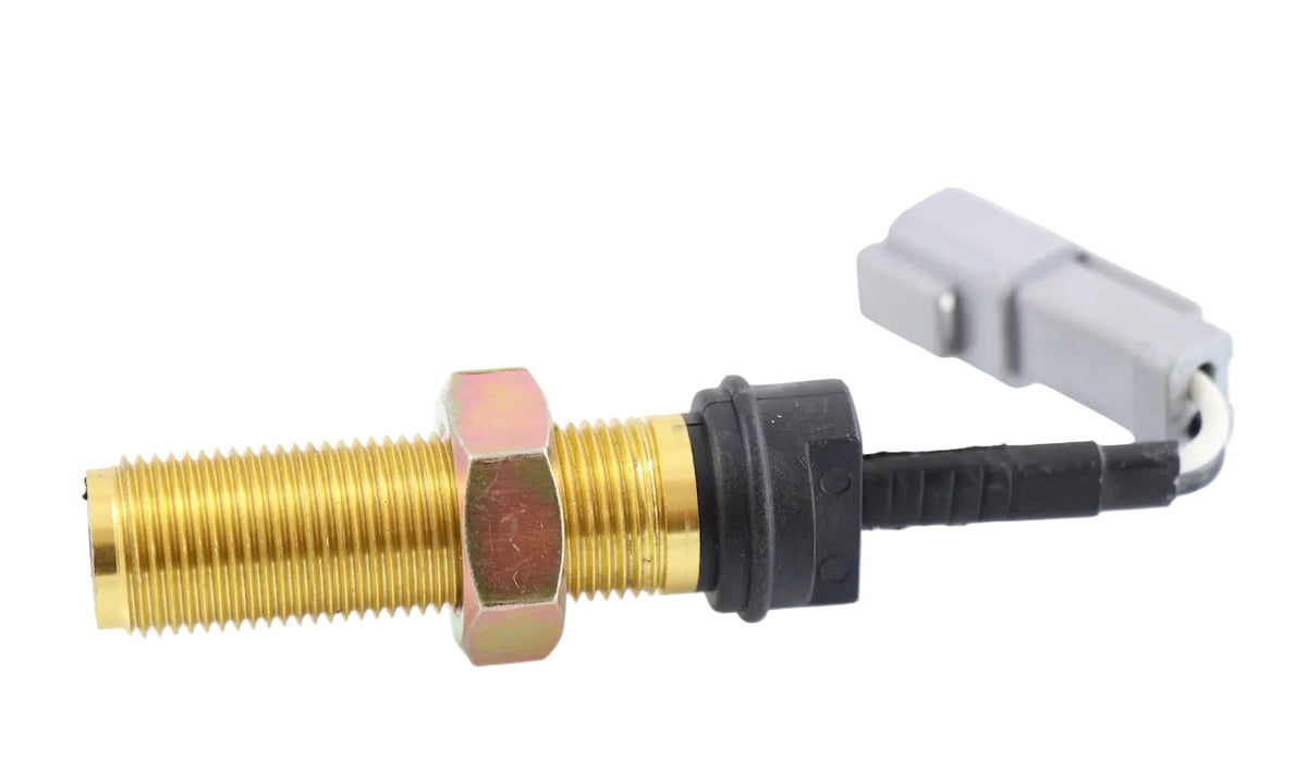Advance Truck Parts USA 505-5104 6 3/4-inch speed sensor assembly featuring 3/4-16 threaded brass barrel, hex jam nut, rubber strain relief, and gray 2-pin electrical connector