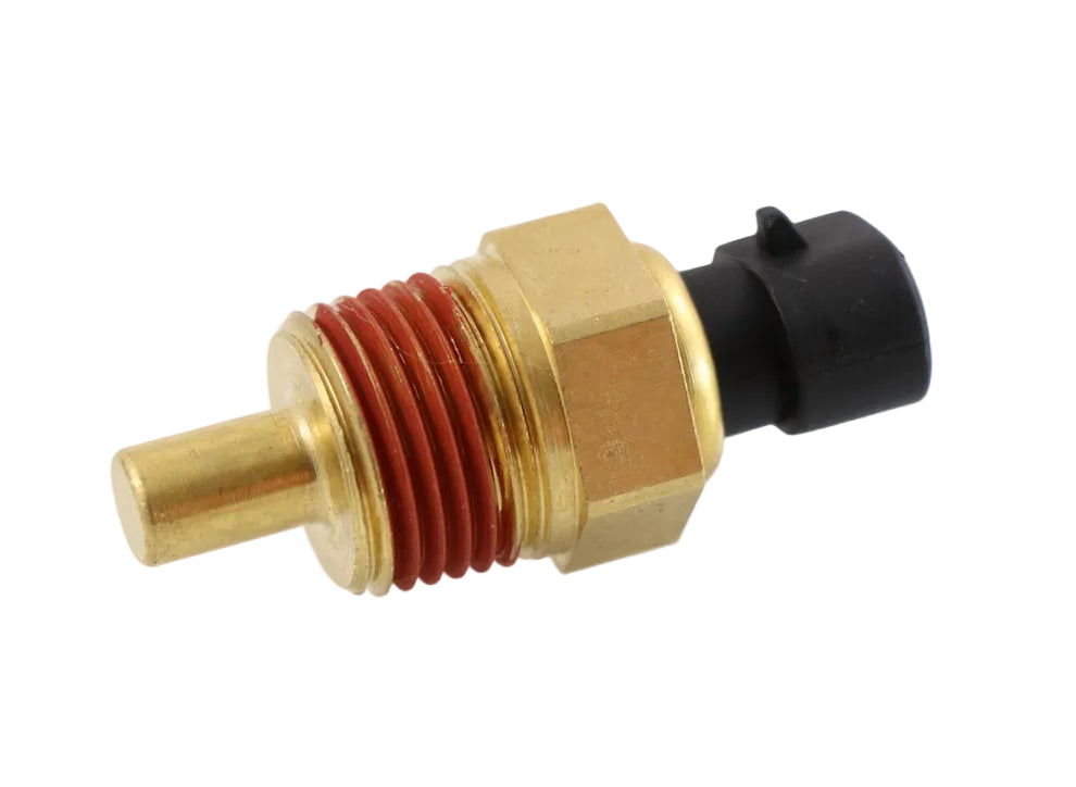 Advance Truck Parts USA 505-5401 brass differential temperature sender featuring red thread sealant coating, hex wrench flat, and black plug connector
