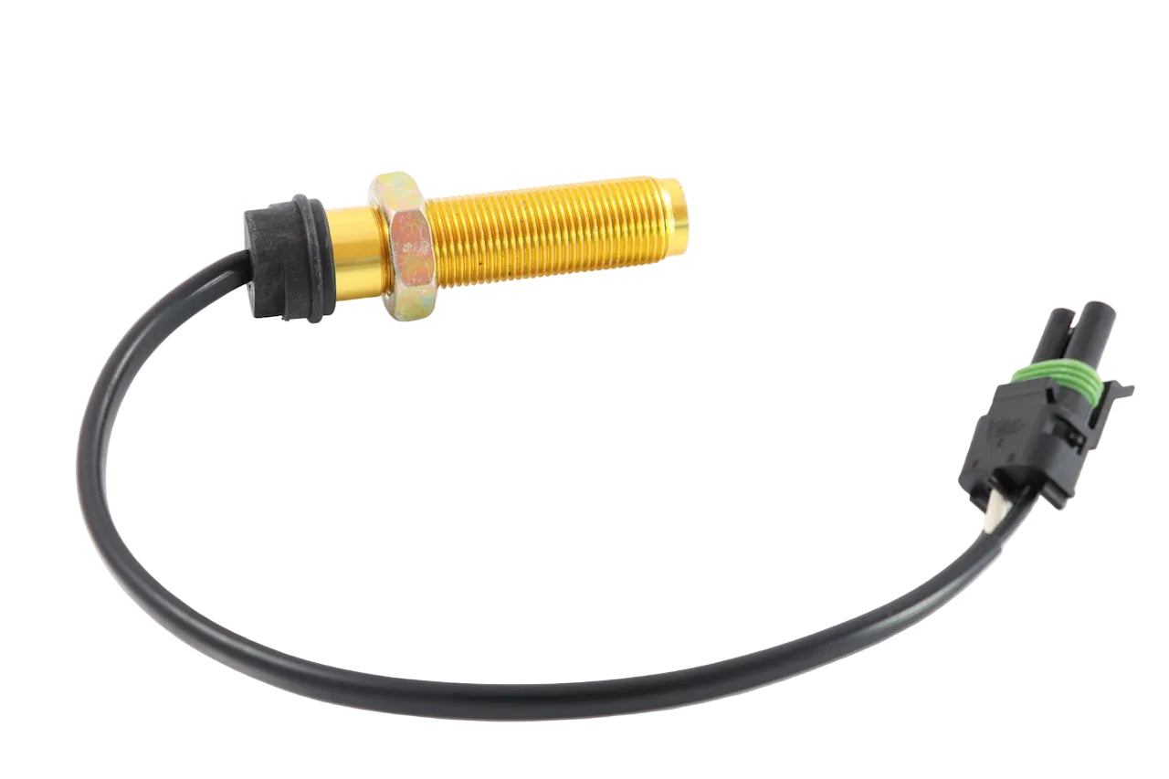 Advance Truck Parts 505-5511 Volvo truck speed sensor showing a clean studio view of the threaded brass body, mounting nut, wiring pigtail, and connector on a plain white background