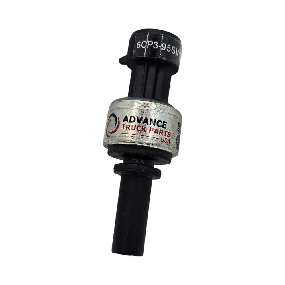Advance Truck Parts USA 6CP3-9SVC air pressure switch showing a clean studio view of the cylindrical metal body, black connector, and 1/4 inch tip 