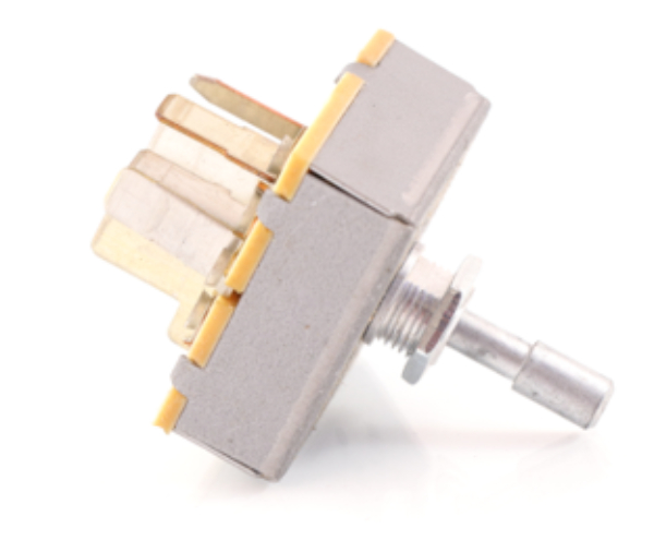 Advance Truck Parts USA 7787-650882 12/24V rotary fan A/C switch featuring metal housing, threaded mounting shaft, and rear electrical terminal array