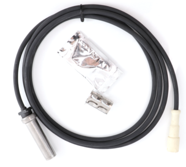 Advance Truck Parts USA 801542 BW801542 straight ABS sensor kit showing a clean studio perspective of the 79-inch wire harness, sensor probe, dielectric grease, and mounting clip