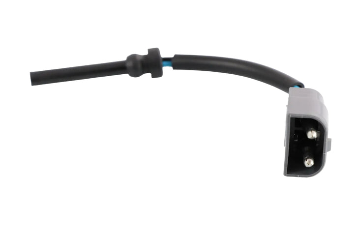 Advance Truck Parts USA 8140024 Volvo coolant level sensor showing a close-up studio perspective of the probe, rubber grommet, wiring harness, and 2-pin connector