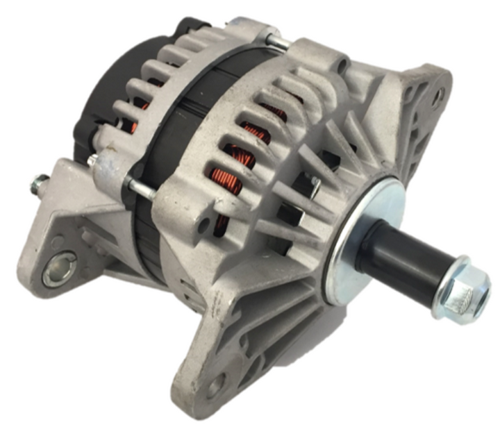 Advance Truck Parts USA 8600310 Delco style 24SI 160 amp alternator showing a clean studio perspective of the aluminum housing, cooling fins, and drive shaft